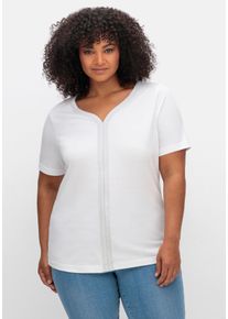 Große Größen Jerseyshirt mit silberfarbenem Zierband Gr. 56 weiß von sheego für Damen