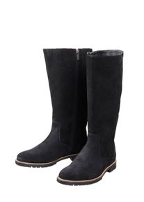 Große Größen Weitschaftstiefel aus Leder, mit Zierreißverschluss Gr. 42 schwarz von sheego für Damen