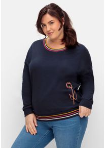 Große Größen Sweatshirt mit Stickerei und Ringelbündchen Gr. 48/50 blau geblümt von sheego für Damen