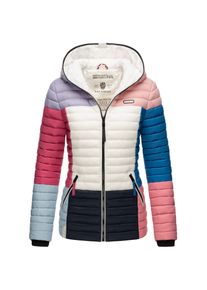 Navahoo Damen Stylische Steppjacke Colorblocking Übergangsjacke mit Kapuze Multikulti