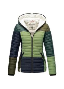 Navahoo Damen Stylische Steppjacke Colorblocking Übergangsjacke mit Kapuze Multikulti