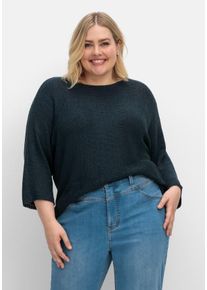Große Größen Oversized-Pullover mit 3/4-Arm, aus Bändchengarn Gr. 56/58 blau von sheego für Damen