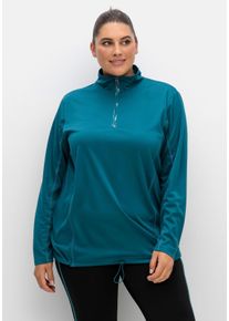 Große Größen Funktionsshirt mit Troyerkragen und Saum-Gummizug Gr. 52/54 blau von sheego für Damen