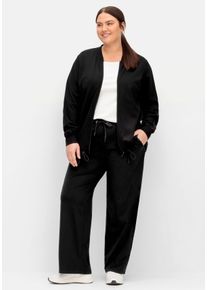 Große Größen Sporthose mit weitem Bein und Kontraststreifen Gr. 44 schwarz von sheego für Damen
