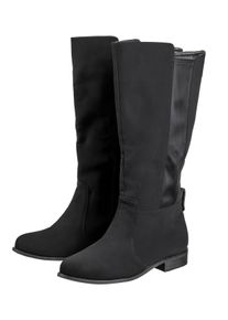 Große Größen Weitschaftstiefel mit Stretcheinsatz, Velourslederimitat Gr. 40 schwarz von sheego für Damen