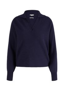 Tom Tailor Damen Pullover mit Polokragen, blau, Logo Print, Gr. XL