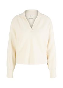 Tom Tailor Damen Pullover mit Polokragen, weiß, Logo Print, Gr. XL