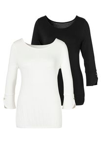 Vivance 3/4-Arm-Shirt 'mit Manschetten und goldfarbenen Knöpfen' mehrfarbig Gr. 44/46 für Damen. Mit Rundhals. Figurumspielend. Nachhaltig.