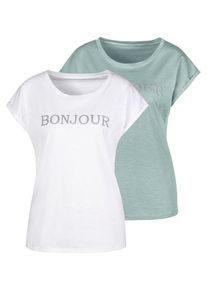 Vivance T-Shirt 'mit Frontdruck "Bonjour"' mehrfarbig Gr. 32/34 für Damen. Rundhals und Print. Bequem. Nachhaltig.