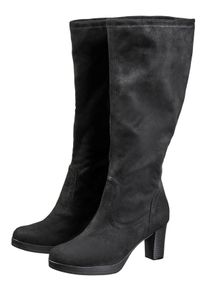 Große Größen Verschlussloser Weitschaftstiefel in Wildlederoptik Gr. 38 schwarz von sheego für Damen