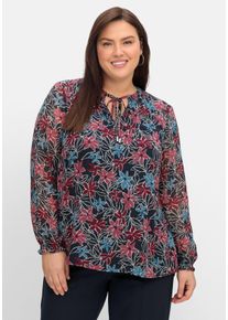 Große Größen Chiffontunika mit Blumendruck und Bindeband Gr. 44 blau geblümt von sheego für Damen