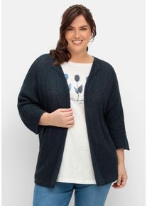 Große Größen Strickjacke mit 3/4-Fledermausärmeln, aus Bändchengarn Gr. 52/54 blau von sheego für Damen