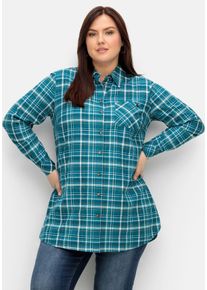 Große Größen Longbluse in Crinkle-Qualität, mit Fischgrät-Karos Gr. 60 blau von sheego für Damen
