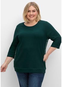 Große Größen Sweatshirt aus Waffelpiqué, mit Zierband seitlich Gr. 56/58 grün von sheego für Damen