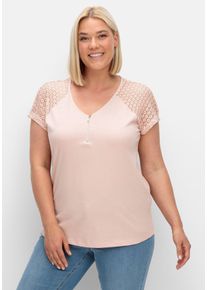 Große Größen Shirt mit Zipper am Ausschnitt und Ärmeln aus Spitze Gr. 44 rosa von sheego für Damen