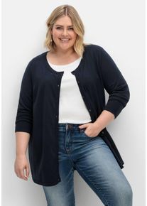 Große Größen Feinstrickjacke mit Rundhalsausschnitt und Knopfleiste Gr. 52/54 blau von sheego für Damen