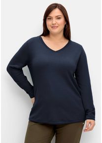 Große Größen Flauschiger Pullover mit V-Ausschnitt Gr. 56/58 blau von sheego für Damen