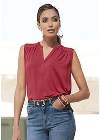 Lascana Tanktop rot Gr. 32/34 für Damen. V-Ausschnitt und Nieten. Figurumspielend