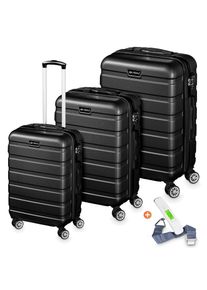 Veska Hartschalenkoffer Kofferset "Nizza" 3 teilig mit TSA Zahlenschloss 4 Rollen ABS-Hartschale, Reisekoffer Trolley Rollkoffer Koffer - schwarz