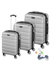 Veska Hartschalenkoffer Kofferset "Nizza" 3 teilig mit TSA Zahlenschloss 4 Rollen ABS-Hartschale, Reisekoffer Trolley Rollkoffer Koffer - silber