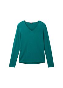 Tom Tailor Damen Pullover mit V-Ausschnitt, grün, Uni, Gr. S