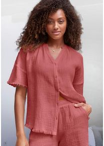 s.Oliver Pyjamaoberteil Rostrot Gr. 32 für Damen. Mit V-Ausschnitt. Bequem. Nachhaltig.