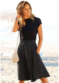 Beach Time Beachtime Jerseykleid mit Paperbag-Bund und Taschen, Druckkleid, sommerlich, elegant, schwarz