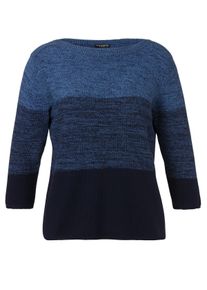 Via Appia Due Große Größen Feinstrickpullover mit Blockstreifen und 3/4-Arm Gr. 42 blau für Damen