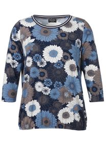 Via Appia Due Große Größen Jerseyshirt mit Blumenmuster und 3/4-Arm Gr. 54 blau geblümt für Damen