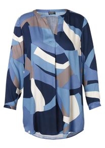 Via Appia Due Große Größen Tunika mit abstraktem Print und V-Ausschnitt Gr. 54 blau bedruckt für Damen