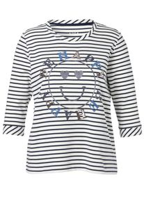 Via Appia Due Große Größen Gestreiftes Sweatshirt mit Metallic-Frontprint Gr. 52 blau für Damen