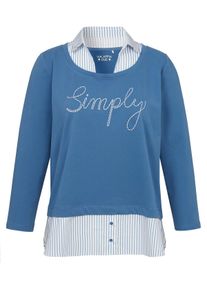 Via Appia Due Große Größen 2-in-1-Sweatshirt mit Bluseneinsatz und Frontprint Gr. 44 blau für Damen