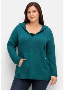 Große Größen Kapuzenpullover mit Kaschmiranteil, in melierter Optik Gr. 48/50 blau von sheego für Damen