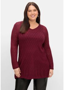 Große Größen Pullover aus Ajourstrick, in leichter A-Linie Gr. 56/58 rot von sheego für Damen