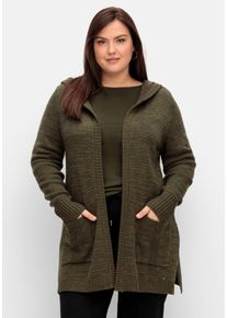 Große Größen Kapuzenstrickjacke mit Wolle und Kaschmir Gr. 56/58 grün von sheego für Damen