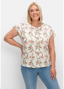Große Größen Shirt mit Blumen-Alloverprint und gerafften Schultern Gr. 56 beige geblümt von sheego für Damen