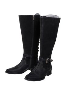 sheego by Joe Browns Große Größen Lederstiefel mit Schnürung hinten und Zierschnalle Gr. 41 schwarz von sheego für Damen