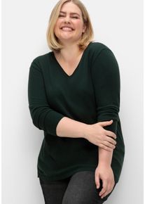 Große Größen Flauschiger Pullover mit V-Ausschnitt Gr. 56/58 grün von sheego für Damen