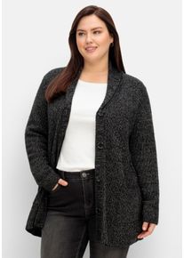 Große Größen Strickjacke im Patentstrick, mit Schalkragen Gr. 48/50 schwarz von sheego für Damen