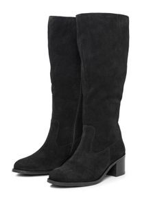 Große Größen Weitschaftstiefel mit Stretcheinsatz, aus Veloursleder Gr. 38 schwarz von sheego für Damen