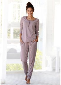 Arizona Pyjama (2 tlg) in melierter Qualität mit Knopfleiste, lila