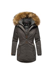 Marikoo Damen Eleganter Wintermantel Kurzmantel mit Kunstfellkapuze Sanakoo
