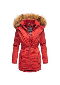Marikoo Damen Eleganter Wintermantel Kurzmantel mit Kunstfellkapuze Sanakoo