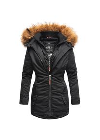 Marikoo Damen Eleganter Wintermantel Kurzmantel mit Kunstfellkapuze Sanakoo