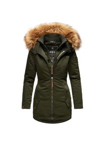 Marikoo Damen Eleganter Wintermantel Kurzmantel mit Kunstfellkapuze Sanakoo