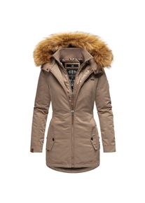 Marikoo Damen Eleganter Wintermantel Kurzmantel mit Kunstfellkapuze Sanakoo