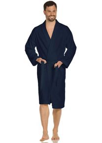 Vossen Unisex-Bademantel Dallas, Kurzform, Baumwolle, Kimono-Kragen, Gürtel, für Damen & Herren, reine Baumwolle, mit Kimono-Kragen, blau