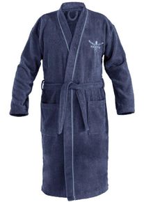 Chiemsee Bademantel Chiemsee Bademantel Venice für Damen und Herren, Langform, Baumwolle, Kimono-Kragen, Gürtel, Logostickerei auf der Brust, blau