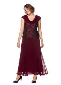Abendkleid sheego "Große Größen" Gr. 24, Kurzgrößen, rot (bordeaux) Damen Kleider Lange mit Spitze und Schalkragen