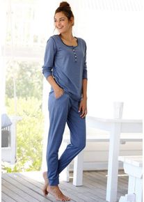 Arizona Pyjama (2 tlg) in melierter Qualität mit Knopfleiste, blau